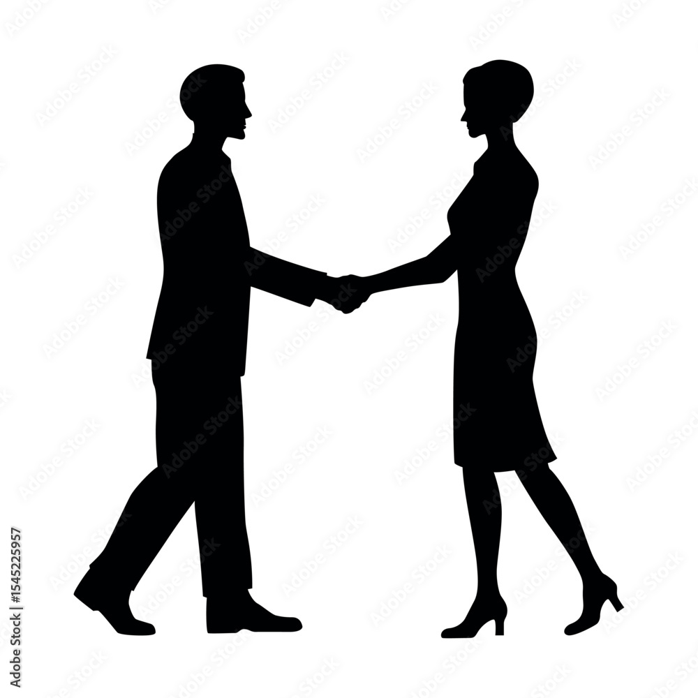 Man and woman business persons handshake silhouette vector Man and woman business persons handshake silhouette vector