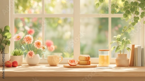 immune boosting for families Bright ill with potted plants flowers books and glass of juice in sunlight multigenerational health care