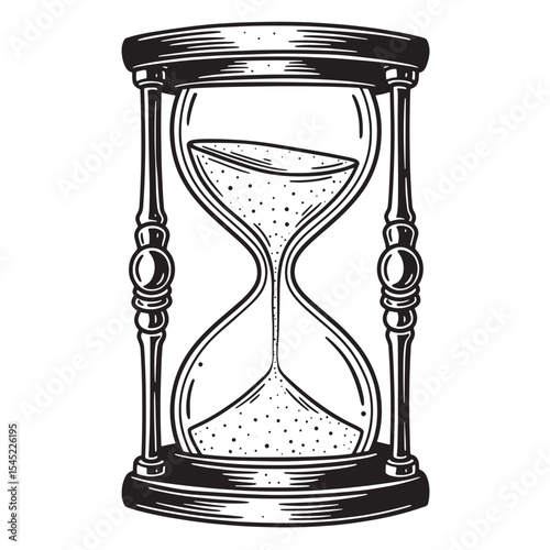 Vintage hourglass silhouette in detailed engraved style depicting time and passing moments