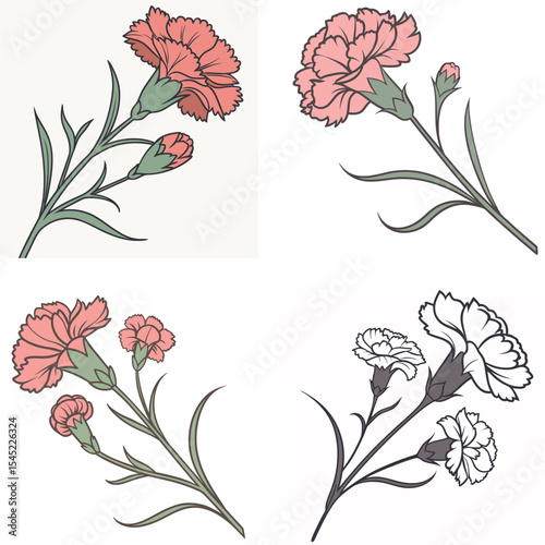  A carnation flower icon with soft, frilly petals. 