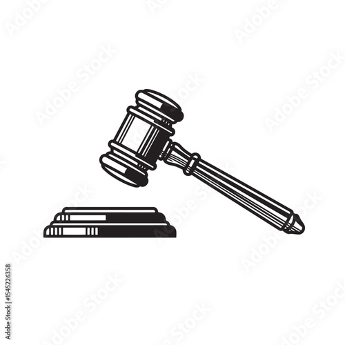 Vintage silhouette art of a judge's gavel and sound block symbolizing law and justice
