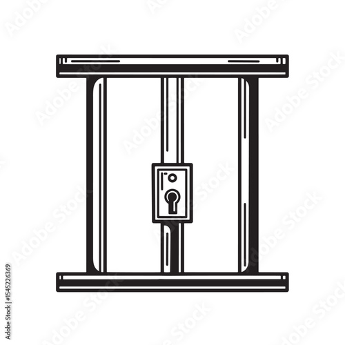 Vintage silhouette art of a prison window with a locked cell door symbol