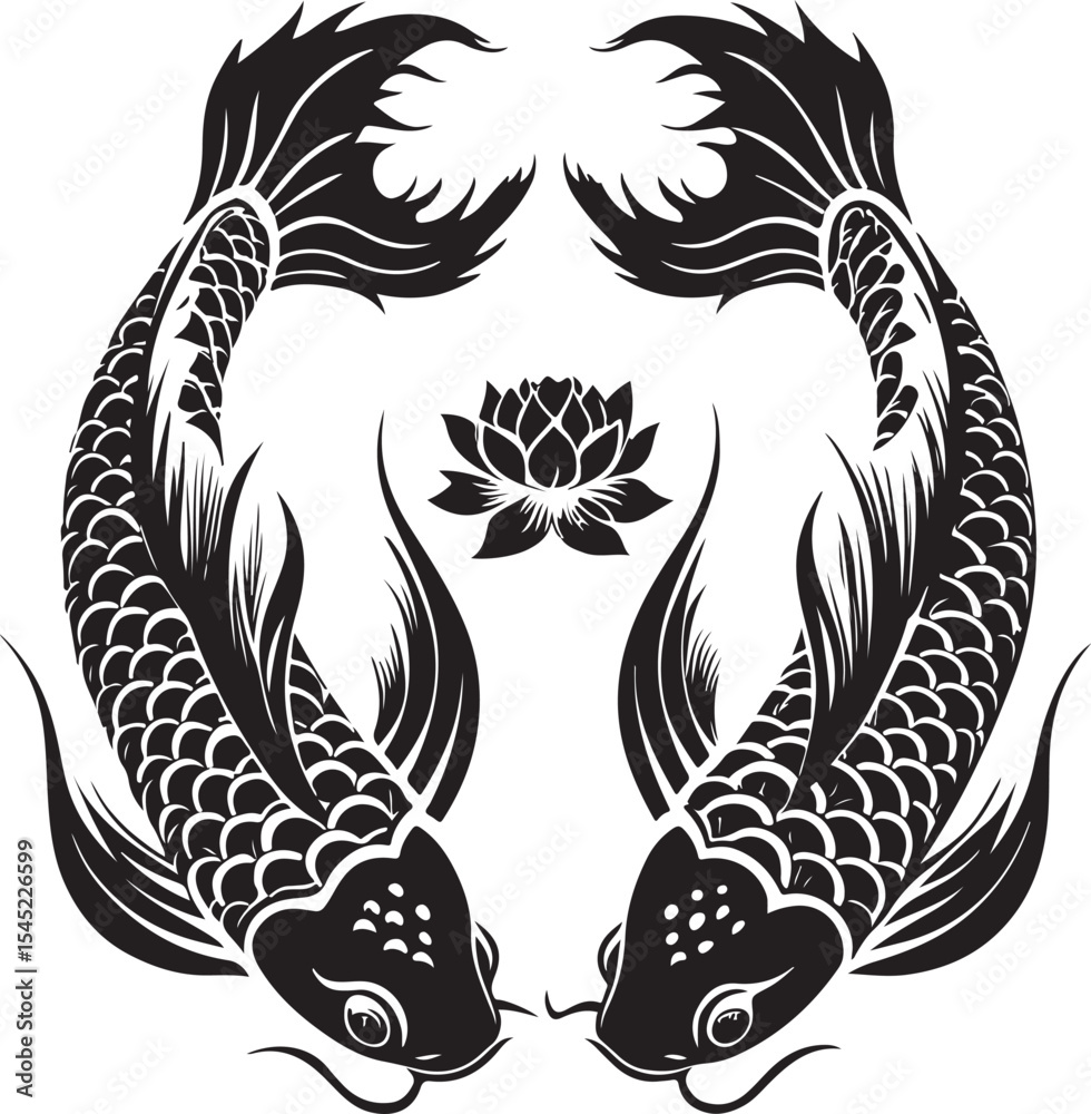 Fototapeta premium Black koi-fish Silhouette Vector Design