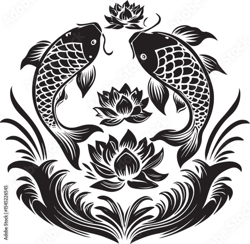Black koi-fish Silhouette Vector Design