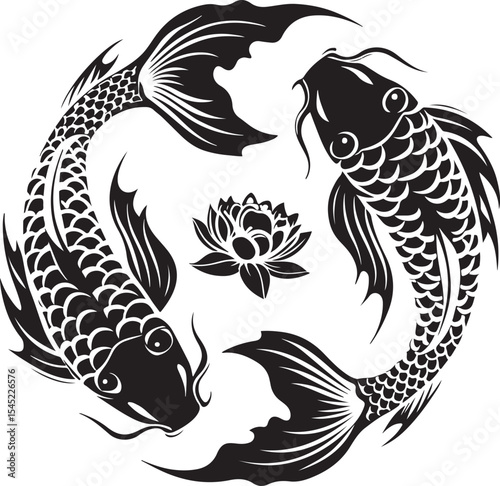 Black koi-fish Silhouette Vector Design