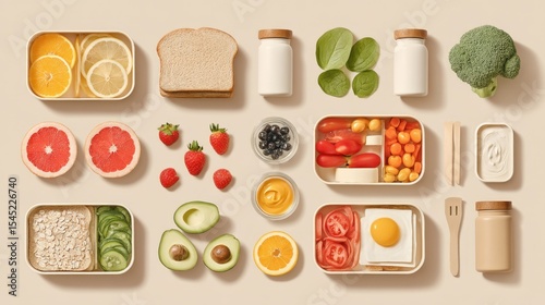 immune boosting for families Flat Lay of Healthy Breakfast Foods with Fruits Vegetables Milk and Whole Grain Bread multigenerational health care