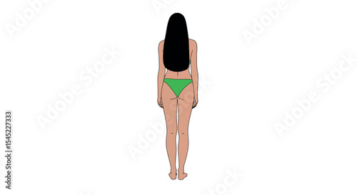 Minimalist illustration of woman in green swimwear for summer fashion design