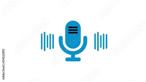 Flat Design Microphone with Simple Frequency Wave Animation, Minimalist Microphone Icon with Sound Waves