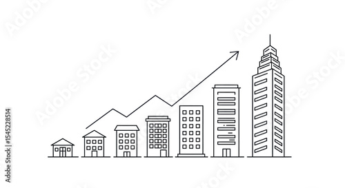 Urban growth and economic development concept with increasing graph and city skyline