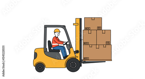 Efficient warehouse operations with forklift carrying cardboard boxes