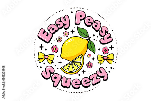 Cute lemon illustration easy peasy squeezy design isolated on transparent background