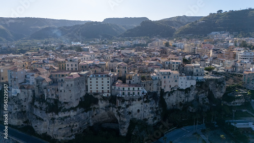 Historic Church of Santuario di Santa Maria dell'Isola di Tropea on Cliff Overlooking Ocean