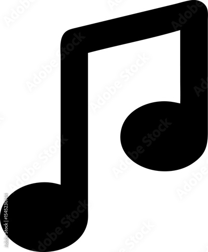 A bold black musical note icon in a minimalist design perfect for representing music audio or sound