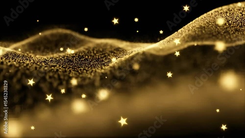 Golden glittering dust particle background with stars sparkling for holidays event