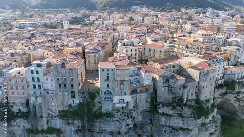 Aerial View of Historic Coastal Town of Tropea on Cliff Edge