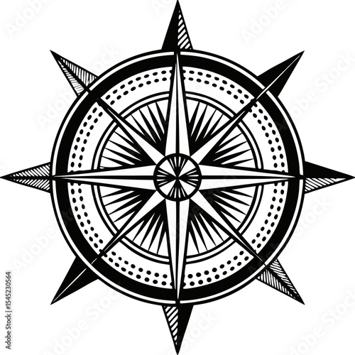 Elegant black and white compass rose design ideal for navigation travel adventure or exploration themed creative projects