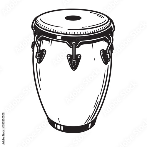 Classic vintage silhouette of a conga drum musical instrument isolated on white background