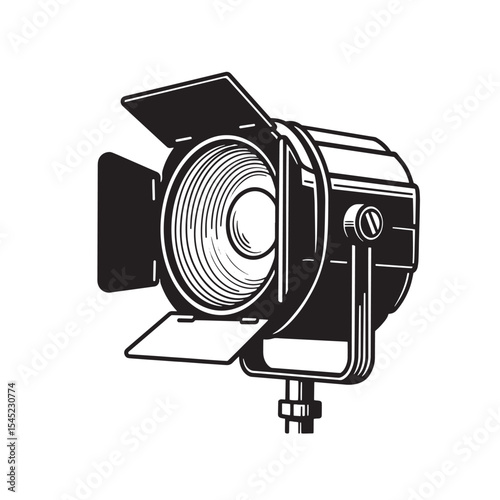 Classic vintage silhouette of a stage light for film and theater production