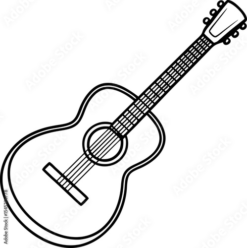 Simple black and white illustration of an acoustic guitar vector outline for music themed designs or educational purposes.