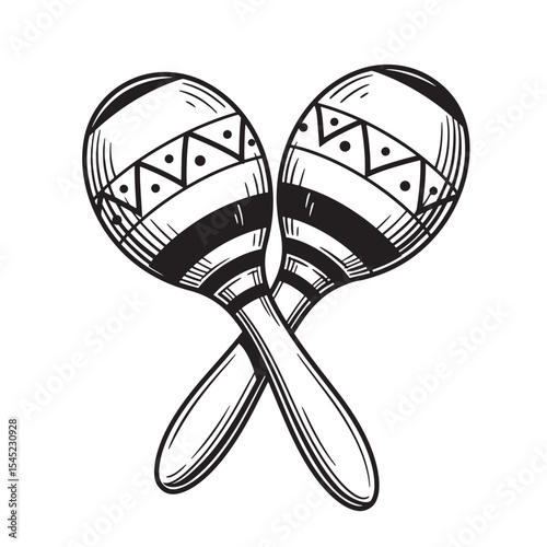 Crossed maracas instruments vintage art silhouette black and white illustration design
