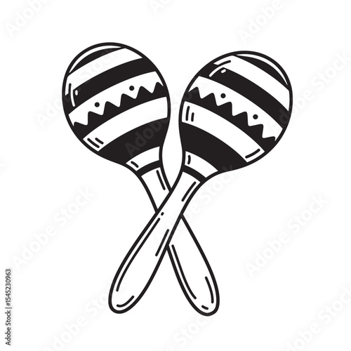 Crossed black and white maracas in a vintage art style celebrating music and rhythm