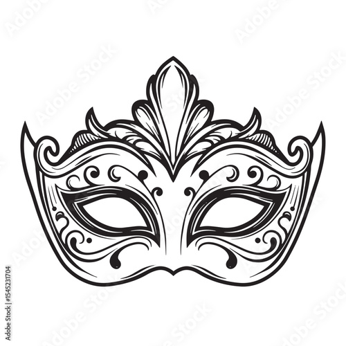 Elegant black and white vintage art silhouette of a detailed masquerade mask