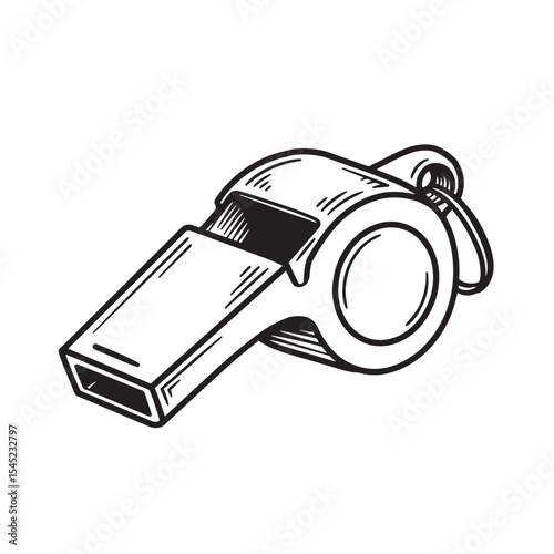 Vintage art silhouette illustration of a classic whistle for sports and refereeing purposes