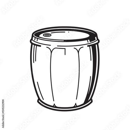 Vintage art silhouette illustration of a classic wooden barrel with lid and hoops