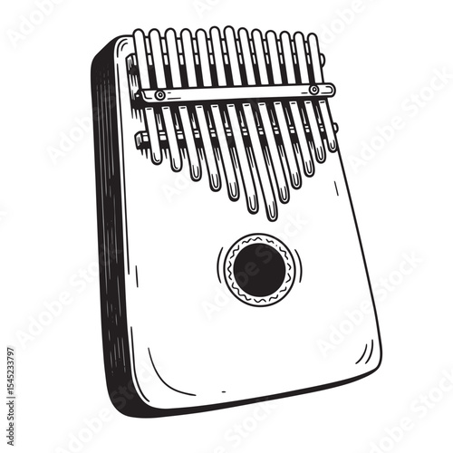 Vintage art silhouette of a hand drawn kalimba musical instrument isolated on white