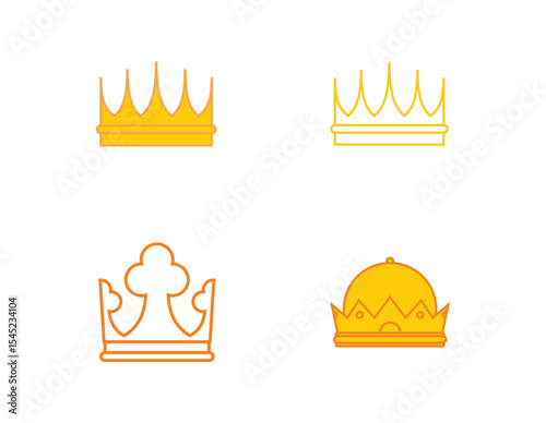 Golden royal crown vector icon set: a luxurious collection of vintage king and queen symbols for elegant design illustrations
