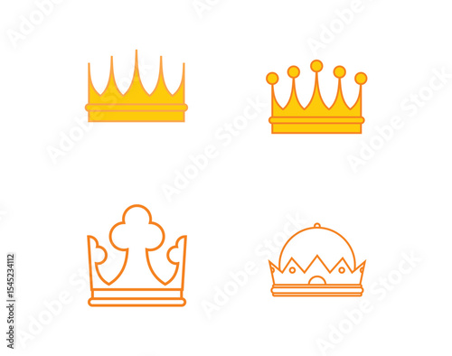 Golden crown vector icons: a luxurious set of royal king and queen emblems, perfect for vintage heraldic designs and princess illustrations