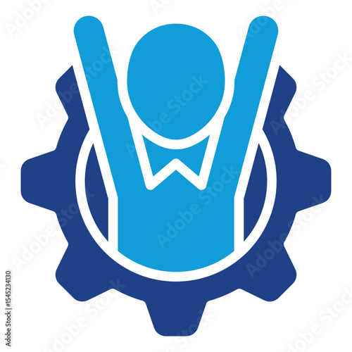 Leadership Development - Dual Tone Blue Glyph Icon - Person with raised arms inside a gear, symbolizing leadership in operational growth and innovation