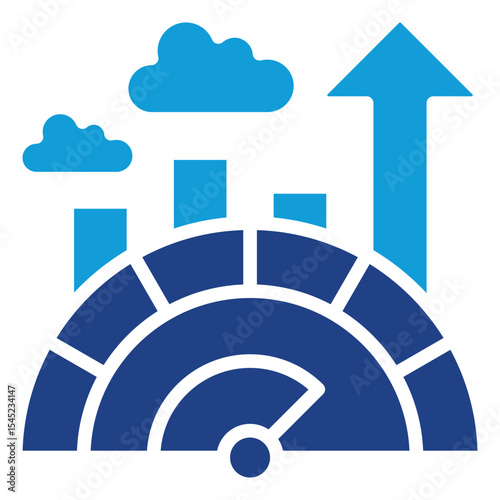 Market Uplift - Dual Tone Blue Glyph Icon - City with growth curves and arrows reflects smart city growth, market momentum, and progress