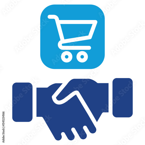 Partnership Deal - Dual Tone Blue Glyph Icon - Handshake with shopping cart, illustrating e-commerce collaboration or strategic partnership