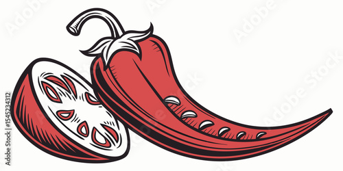 Red hot chili pepper vector illustration: a spicy fruit vegetable icon