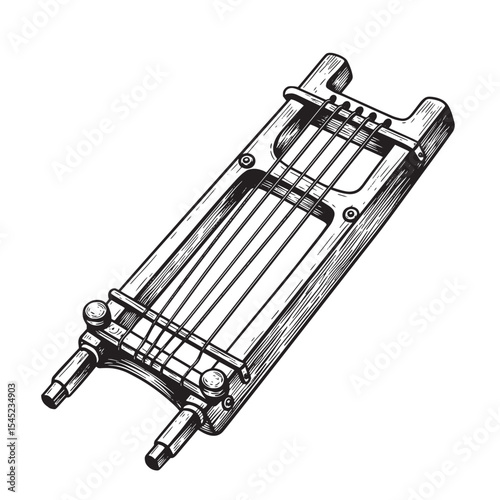 Vintage hand drawn illustration of a classical lyre music instrument silhouette art