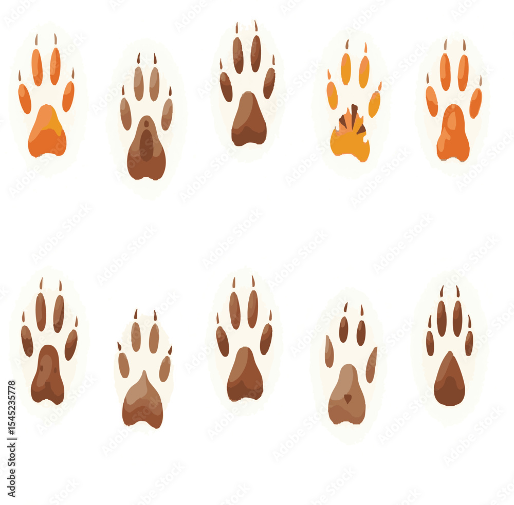 Fototapeta premium Different animal paw print vector illustrations with white background.