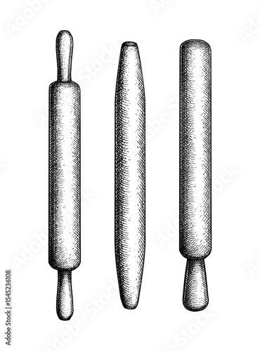 Three rolling pin variations ink sketch