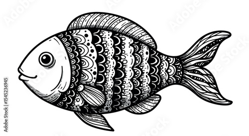 Intricate fish design for coloring and art projects