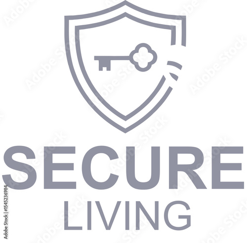 Secure Living: A Simple Icon for Safety and Security. A simple, modern graphic featuring a shield with a key.