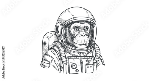 Astronaut chimpanzee in spacesuit sketch for design and print concepts