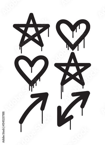 Graffiti Drip Icons Set with Hearts, Stars, and Arrows. high resolution vector file