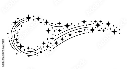 Celestial star trail with sparkling comet design for cosmic decorations