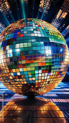 Disco ball with party illumination glow. 80s styled disco party mirror ball