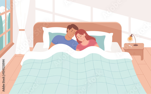 Couple Sleeping Peacefully in Cozy Bed A Vector Illustration