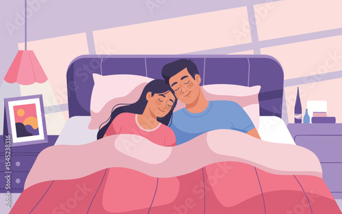 Couple Sleeping Peacefully in Bed A Serene Vector Illustration
