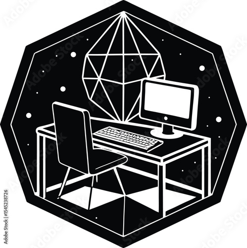 Remote work vector silhouette illustration NFT Home Office Decorated with Digital Art