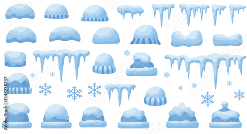 Winter ice and snow caps collection for holiday decorations and designs