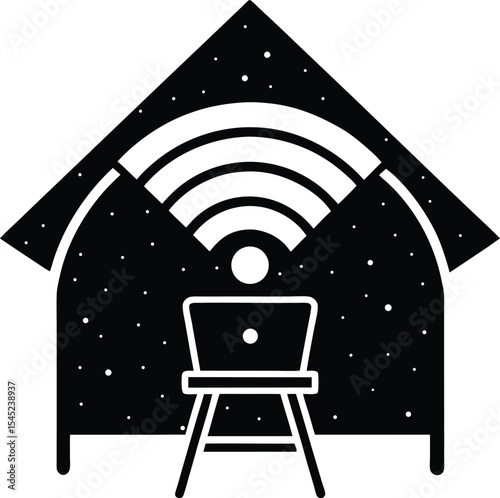 Remote work vector silhouette illustration Wi Fi Oasis with Strong Signal from Cozy Setup