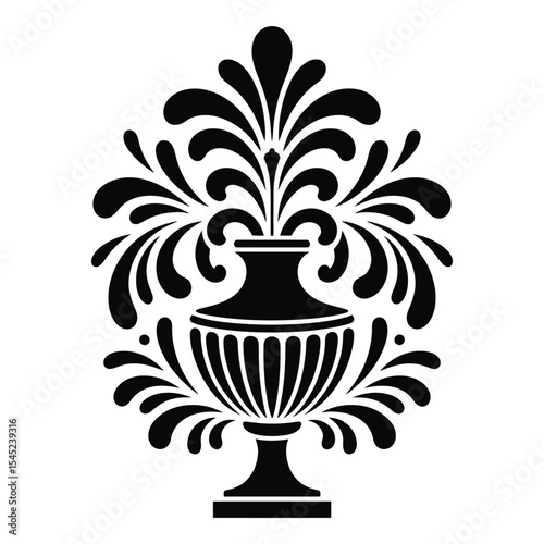 Black and White Ornate Urn with Floral Design Elegant Decorative Vase Classic Style Graphic